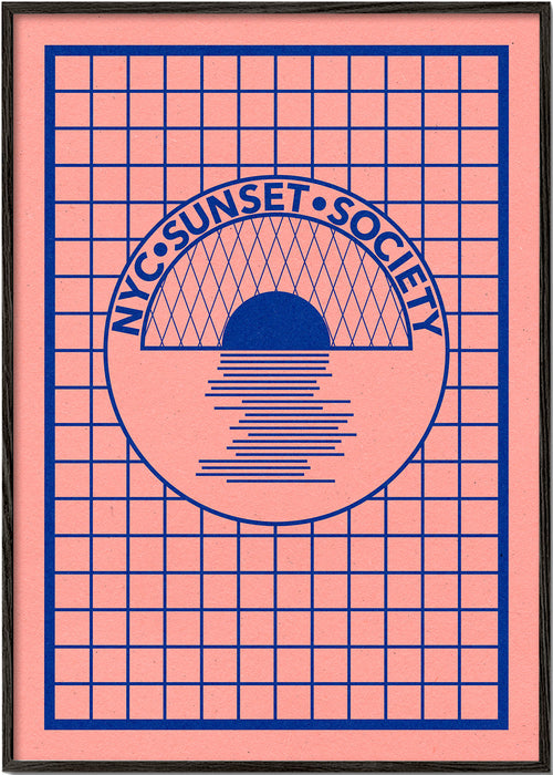 Illustratie NYC Sunset grafisch in blauw en roze