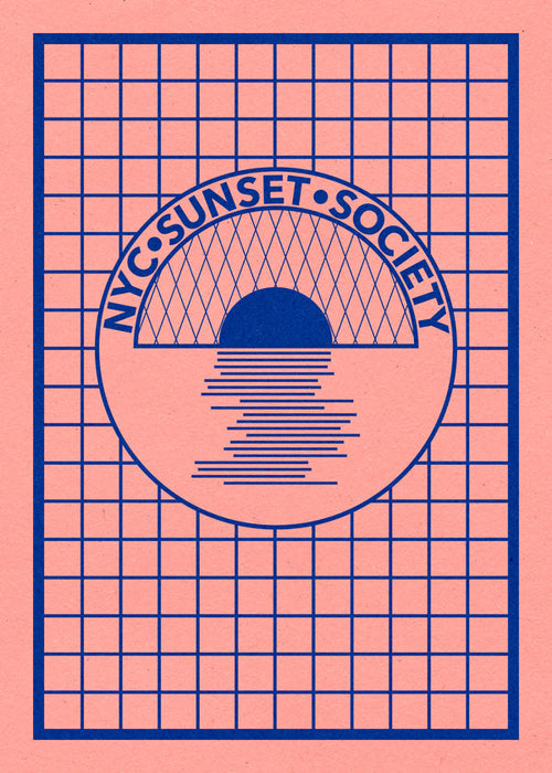 Illustratie NYC Sunset grafisch in blauw en roze