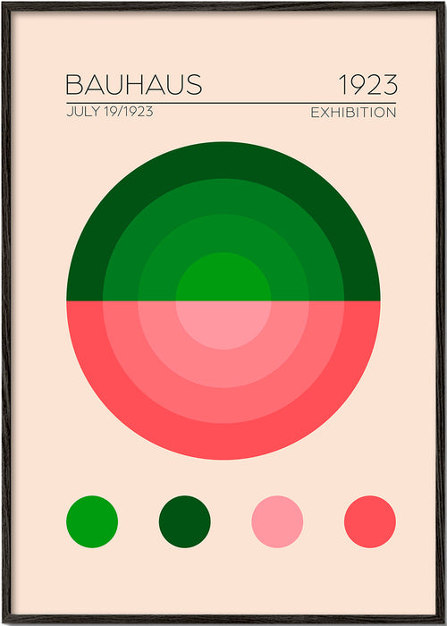 Geometrische poster Bauhaus groen en roze cirkel
