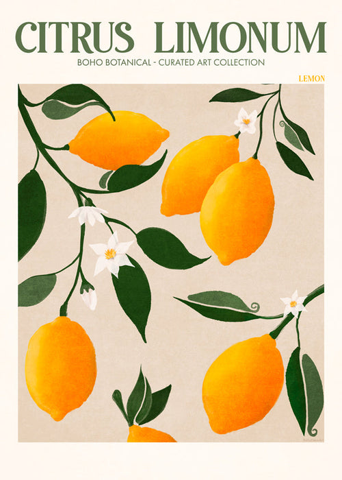 Botanische print citroen aan tak