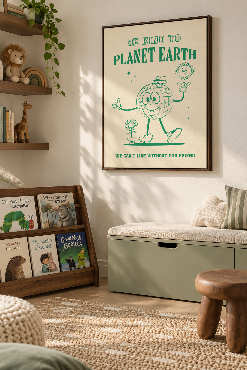 Be Kind Planet Earth - Framed canvas in an interior