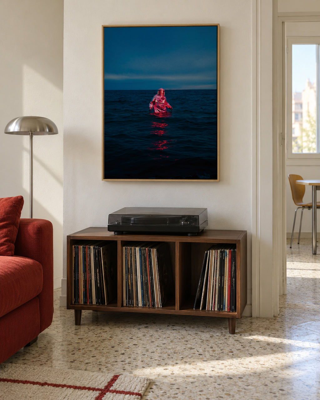 Spaceman Lost At Sea - Framed canvas in an interior