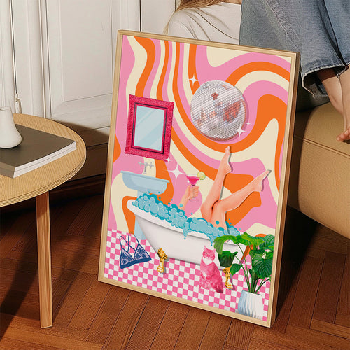 Pop-illustratie met bad en discobal