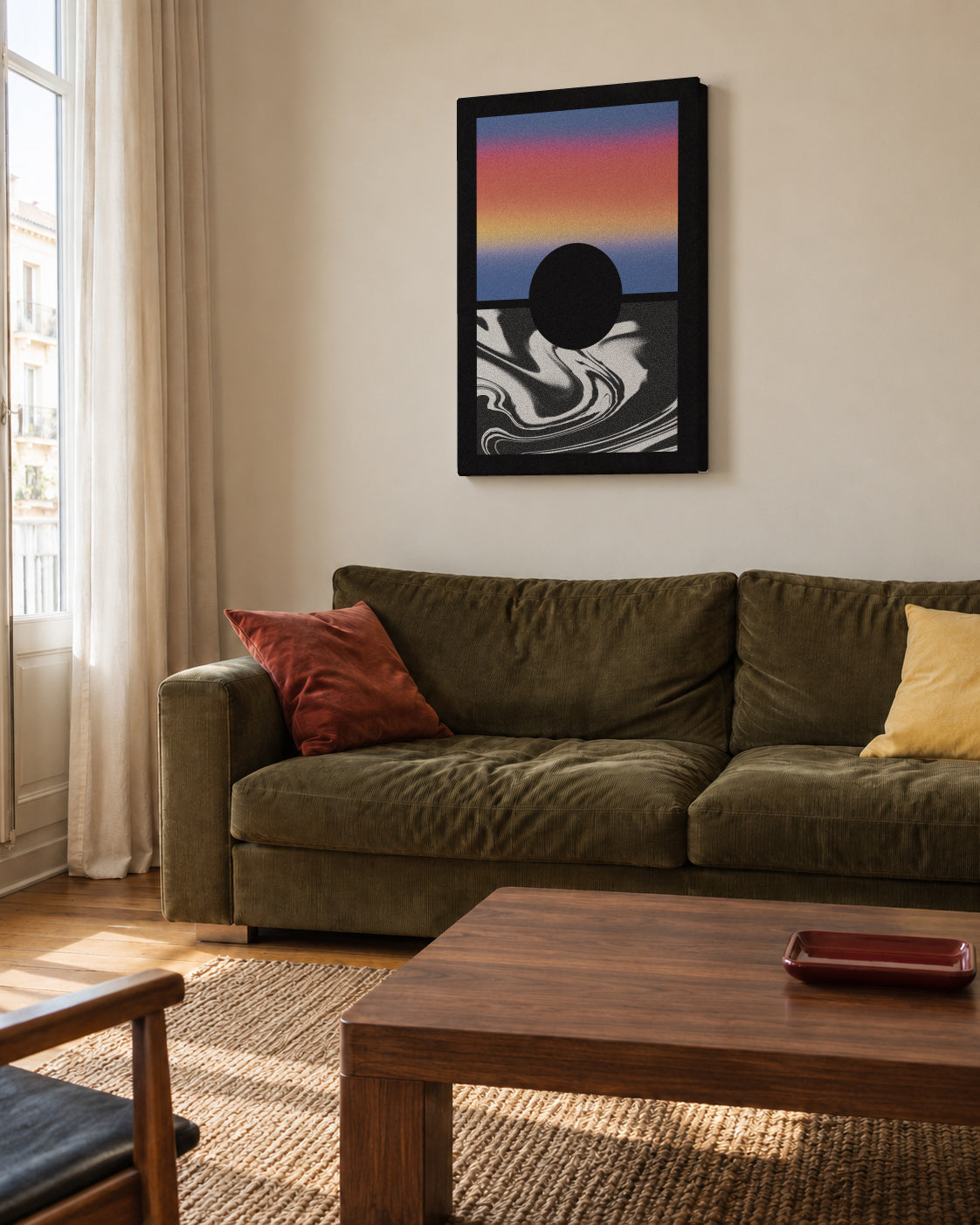 Black Worm Hole Gradient - Unframed canvas in an interior