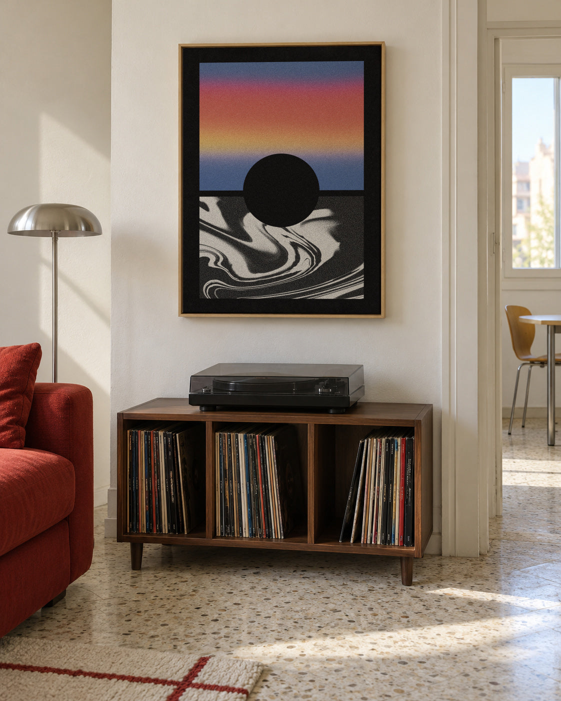 Black Worm Hole Gradient - Framed canvas in an interior