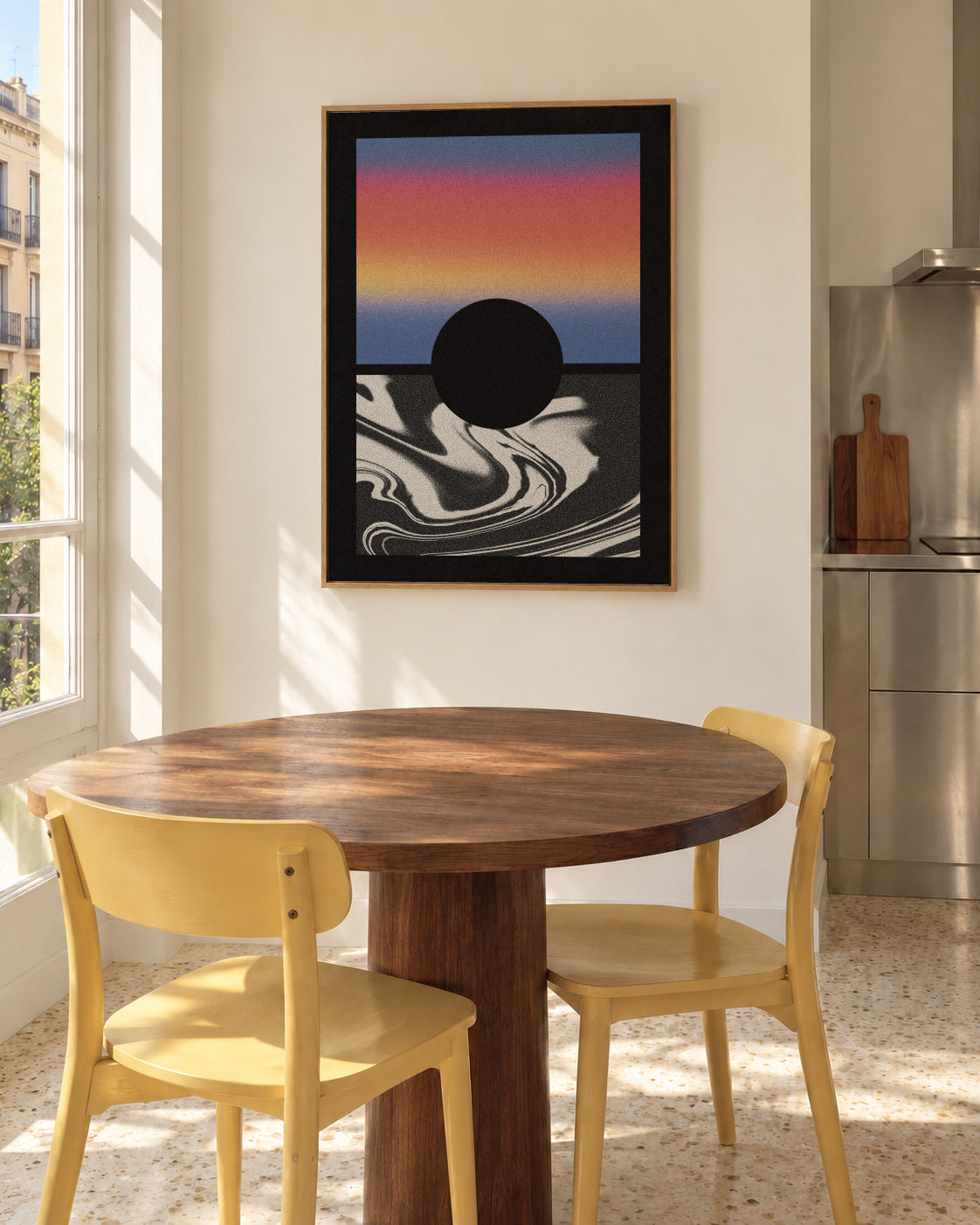 Black Worm Hole Gradient - Framed canvas in an interior