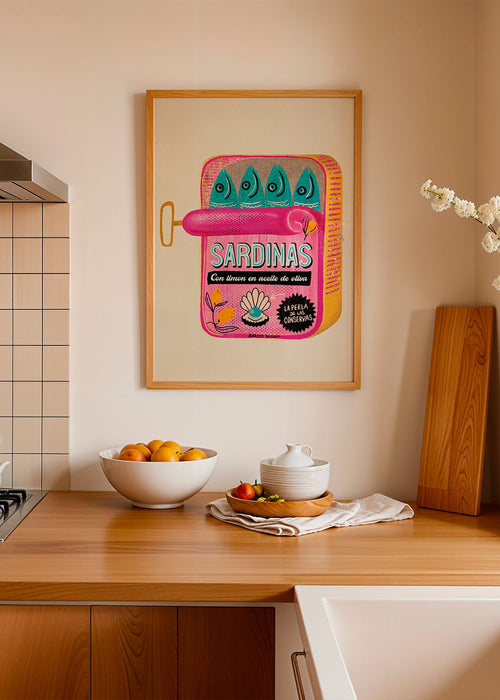 Keuken kunst met geïllustreerd sardinesblik