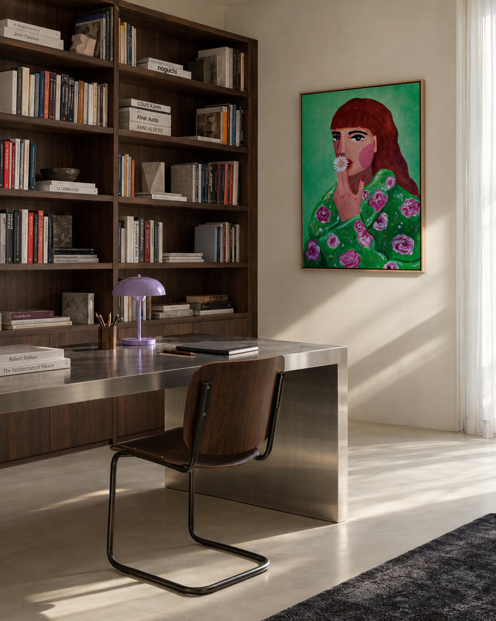 Woman Smoking a Flower - Framed canvas in an interior