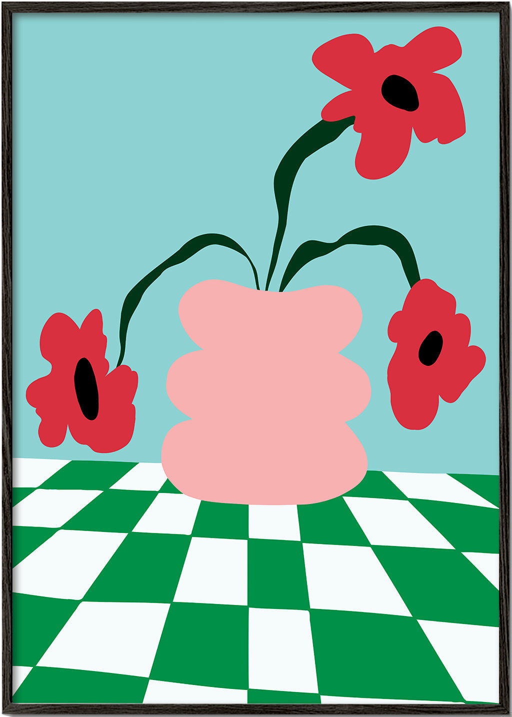 Botanische poster met bloemen in roze vaas