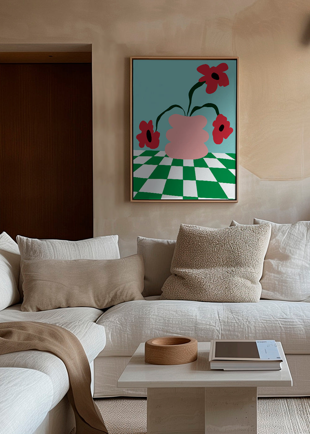 Botanische poster met bloemen in roze vaas
