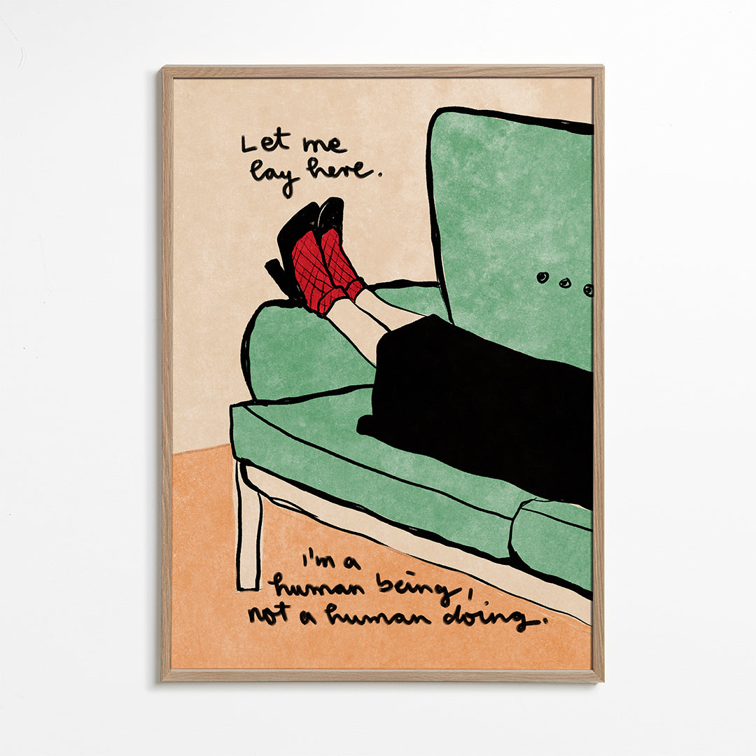 Illustratie benen op bank met handgeschreven tekst