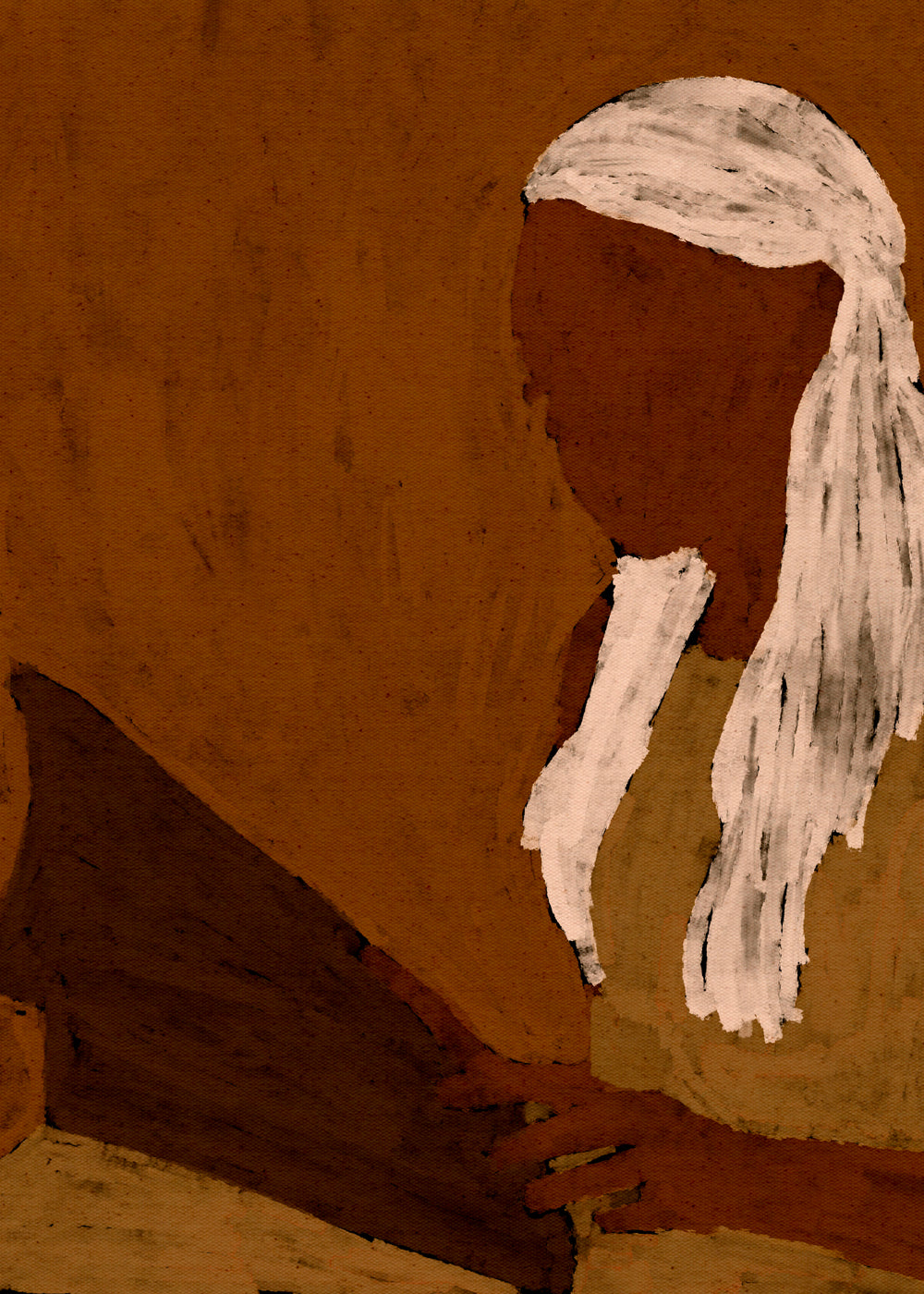 Abstracte kunst: figuur lezend in aardetinten
