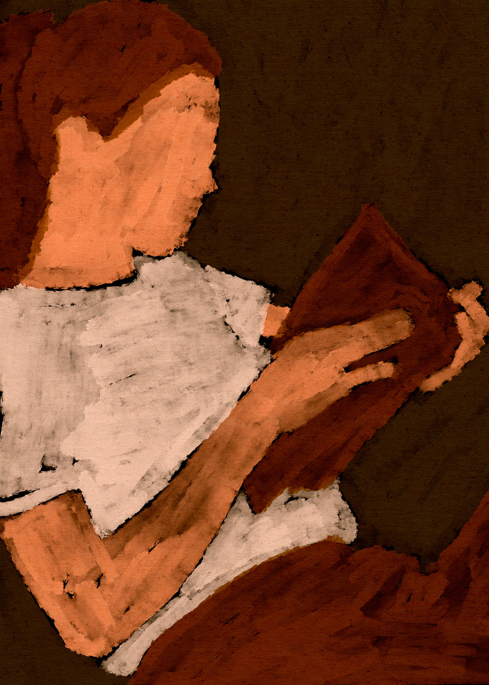 Abstracte kunst met lezer in aardetinten