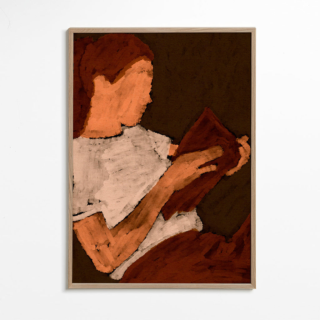Abstracte kunst met lezer in aardetinten