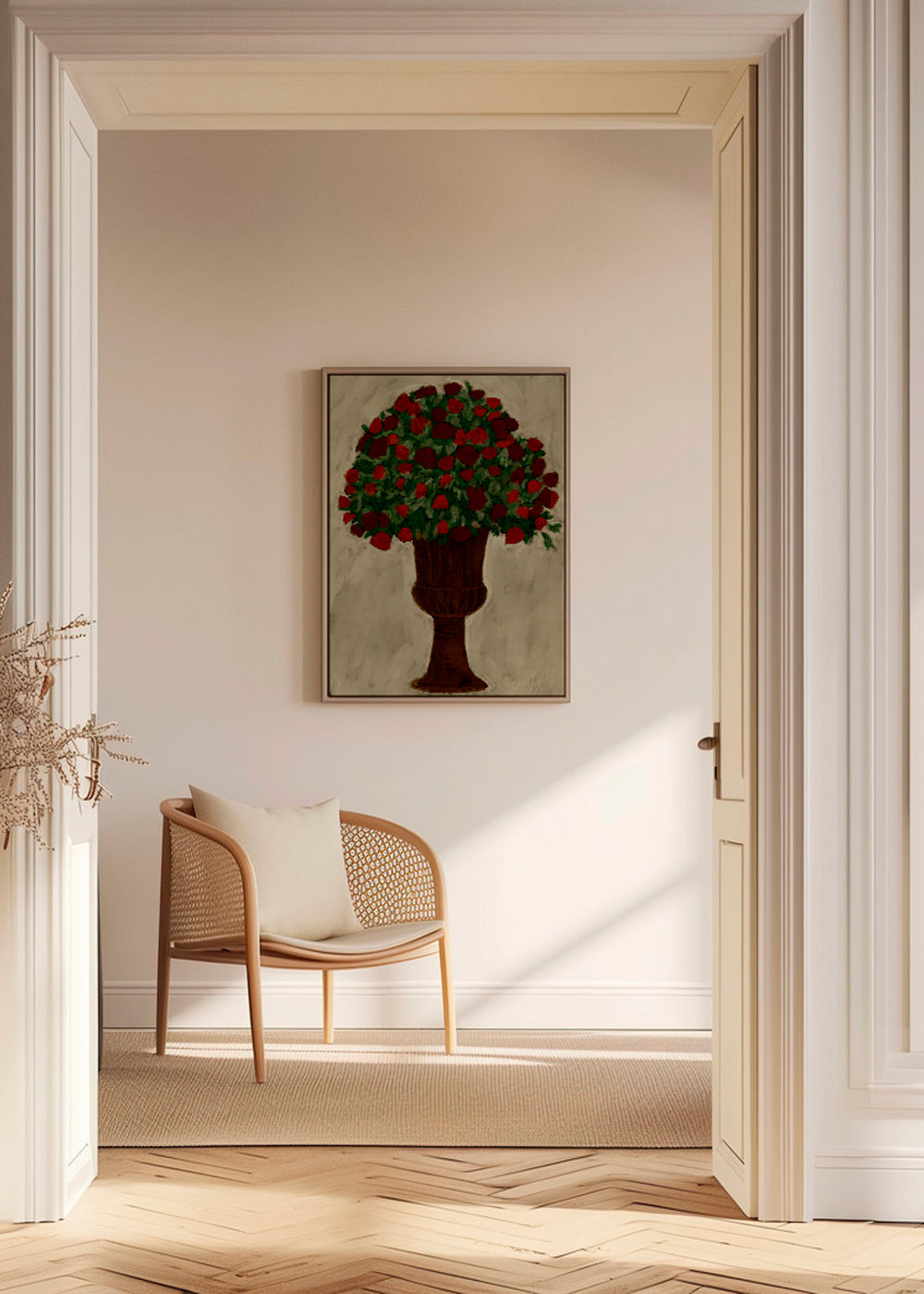 Botanische poster met rood rozenboeket
