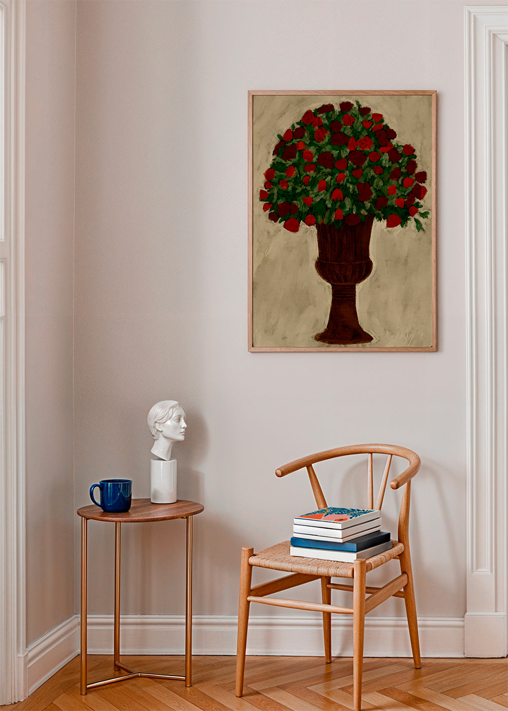 Botanische poster met rood rozenboeket