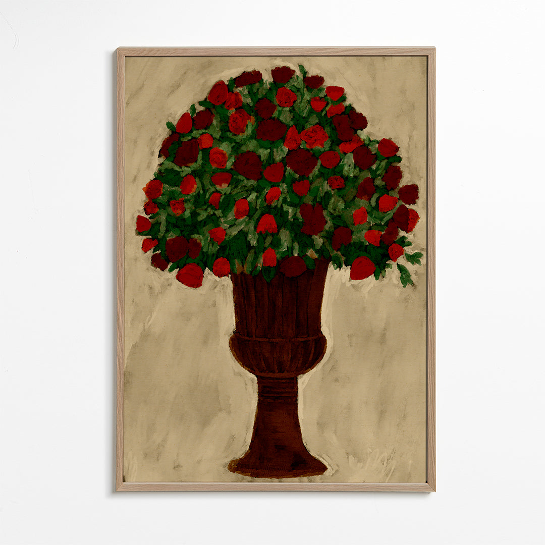 Botanische poster met rood rozenboeket
