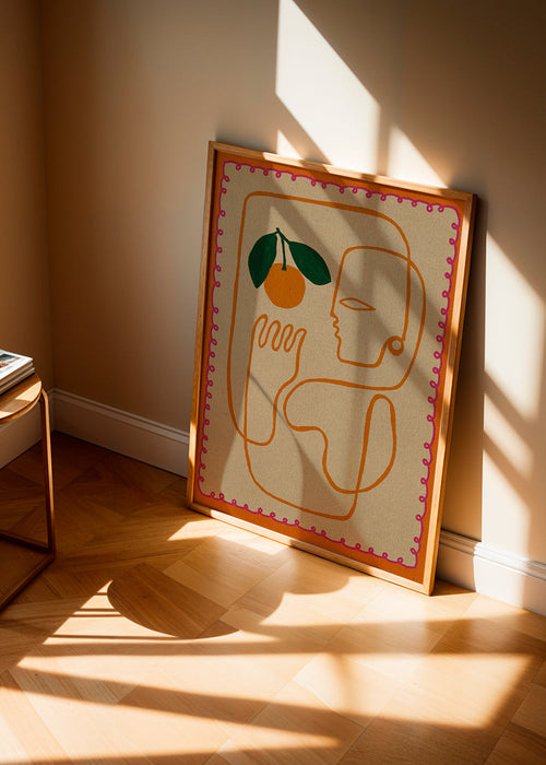 Keuken kunst met doorlopende oranje lijn