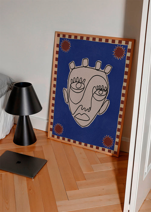 Abstract gezichtslijnkunst op blauwe achtergrond