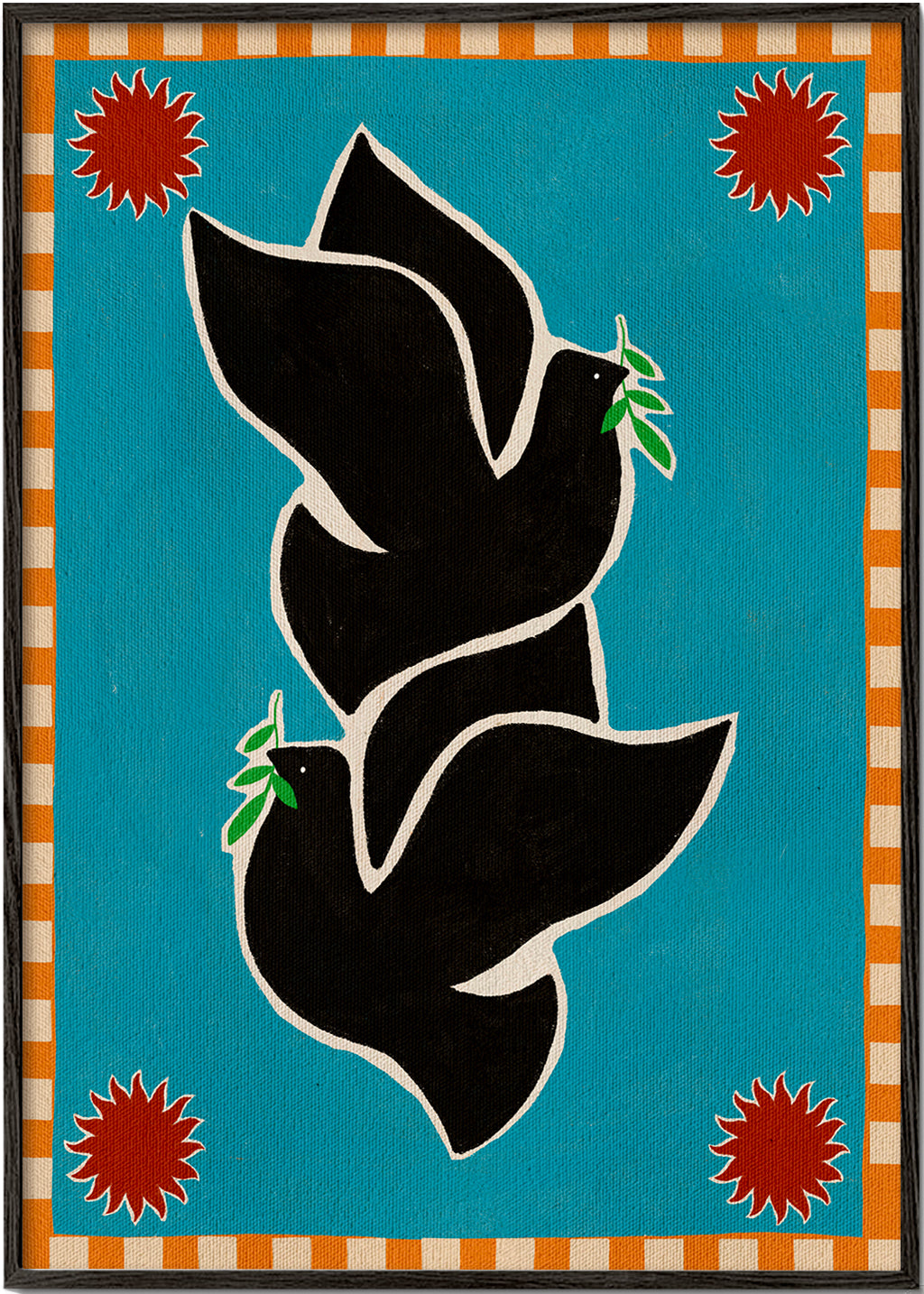 Artwork duivenstel op turkooizen achtergrond