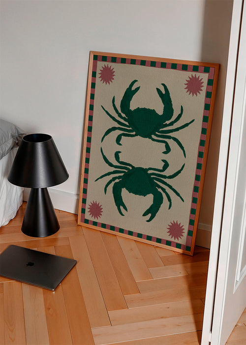 Keuken kunst met gespiegelde groene krabben
