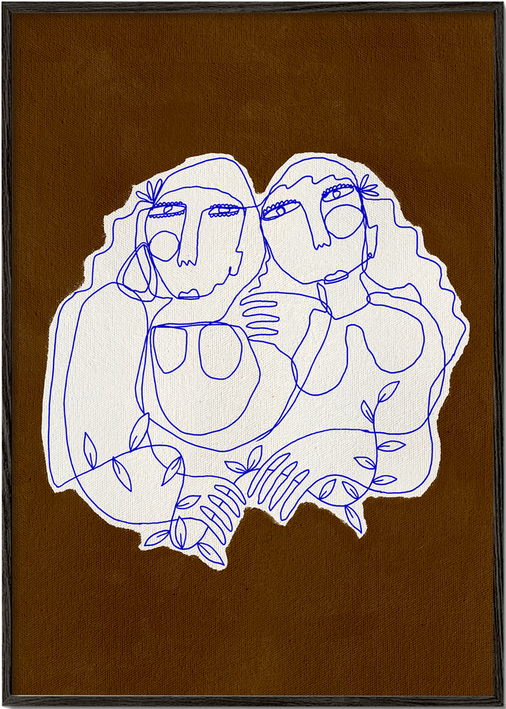 Lijnillustratie van twee omhelzende figuren