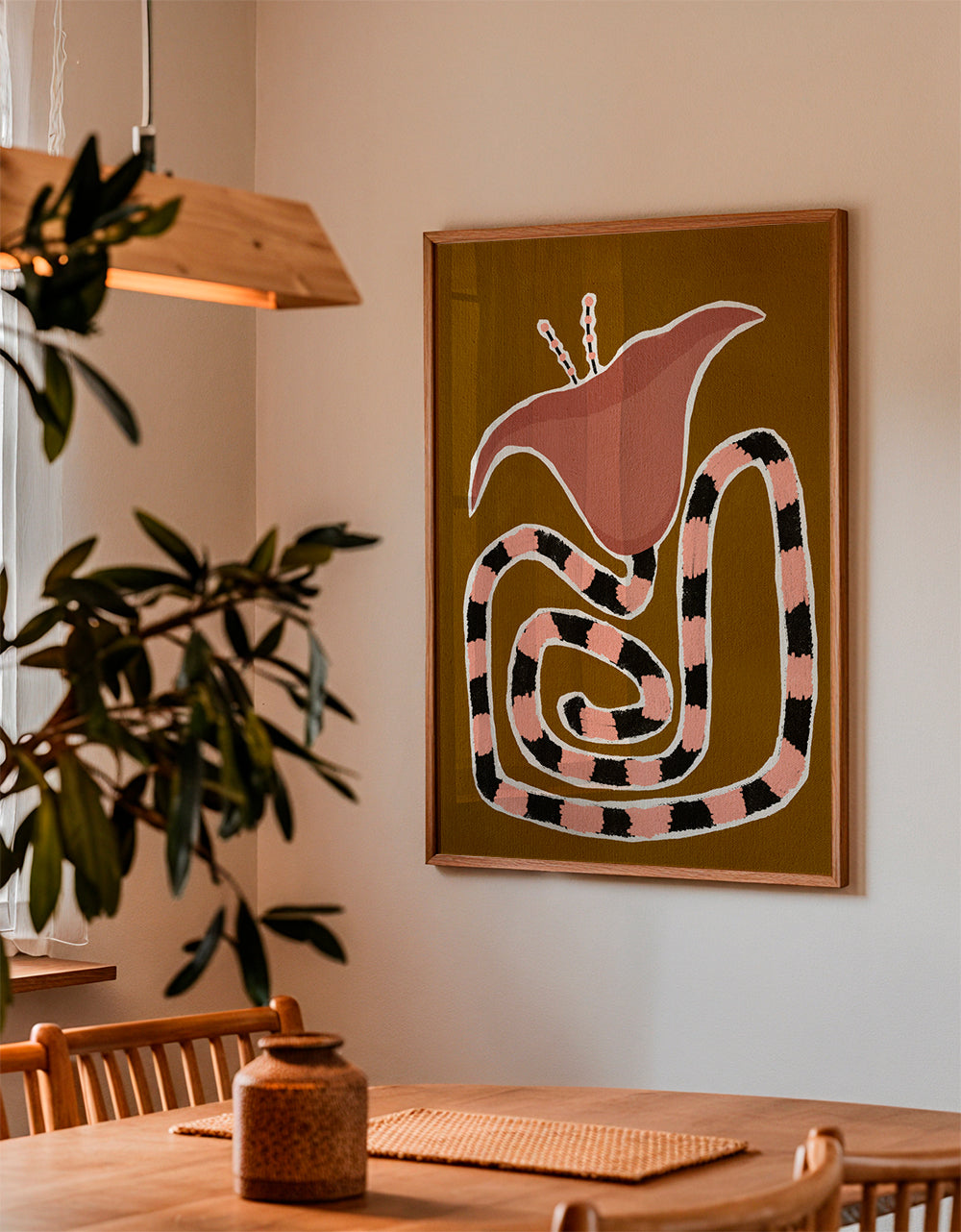 Botanische poster met gestileerde roze bloem