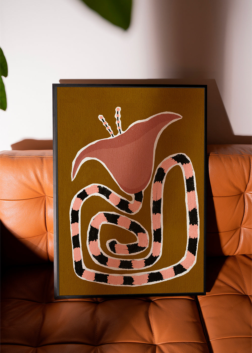Botanische poster met gestileerde roze bloem