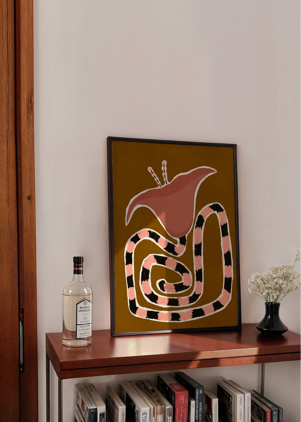 Botanische poster met gestileerde roze bloem