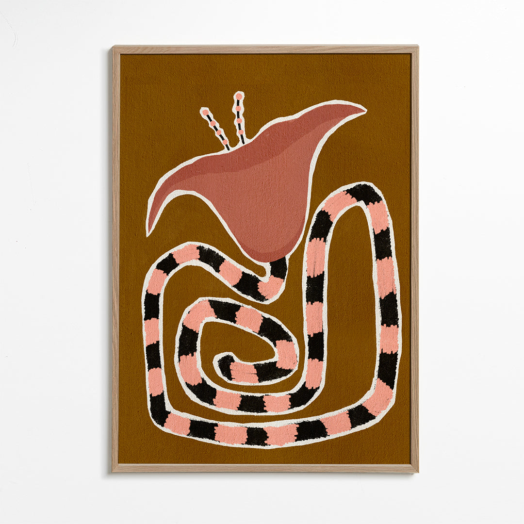 Botanische poster met gestileerde roze bloem
