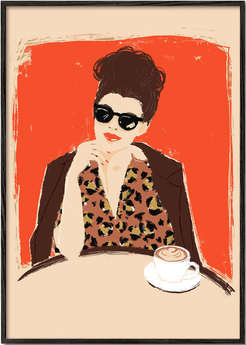 Keuken kunst: vrouw in café met luipaardprint