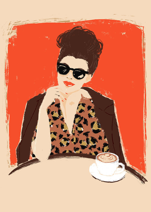 Keuken kunst: vrouw in café met luipaardprint