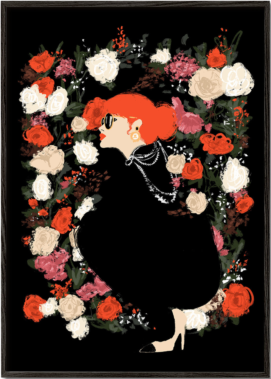 Botanische poster met vrouwelijke silhouet en bloemenkrans