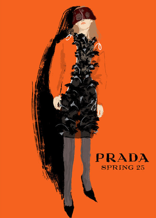 PRADA mode-illustratie op oranje