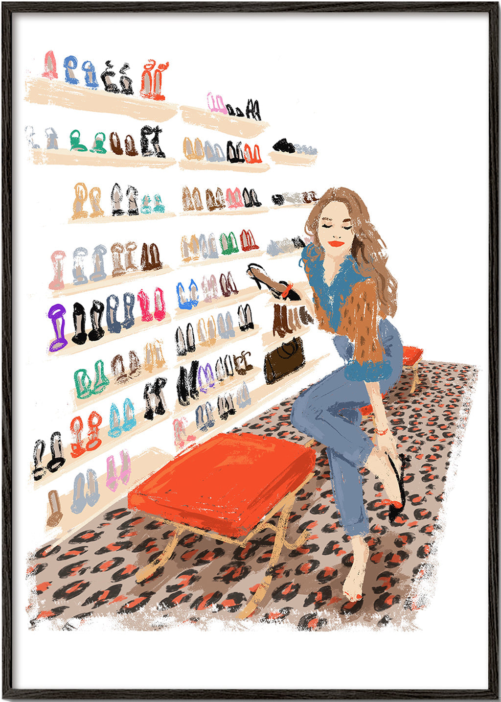 Illustratie schoenenwinkel met patroon vloerkleed