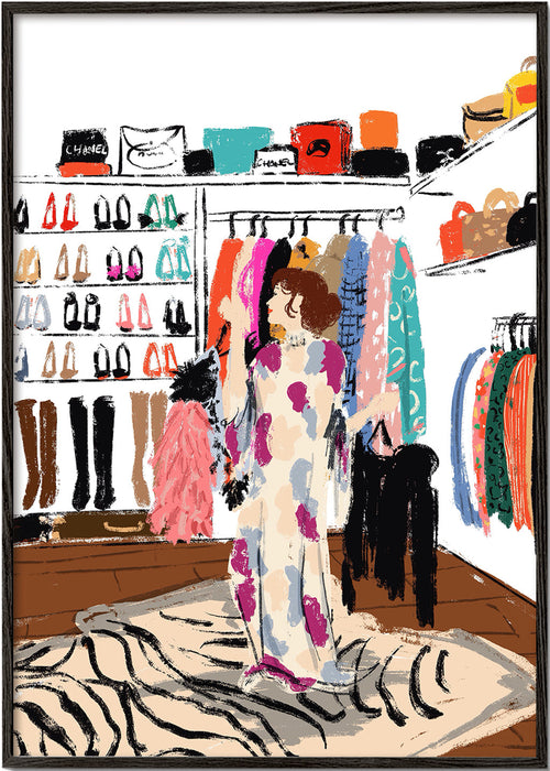 Illustratie van kledingkast met kleurrijke kleding