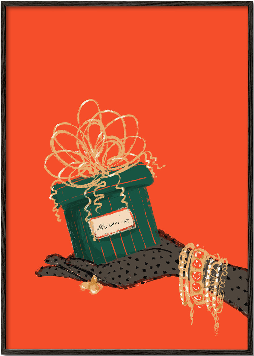Illustratie van cadeau in hand met sieraden