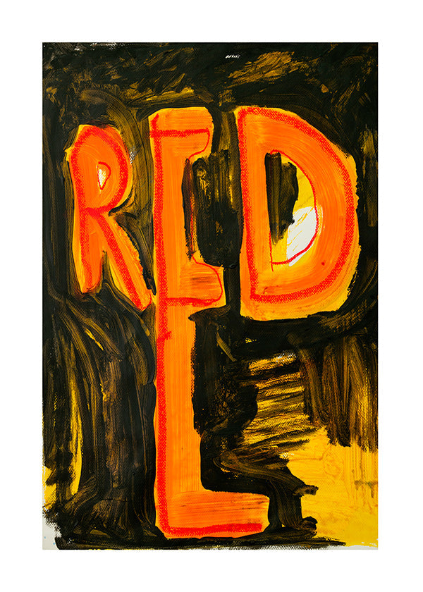 Typografische illustratie 'RED' met schilderachtige streek
