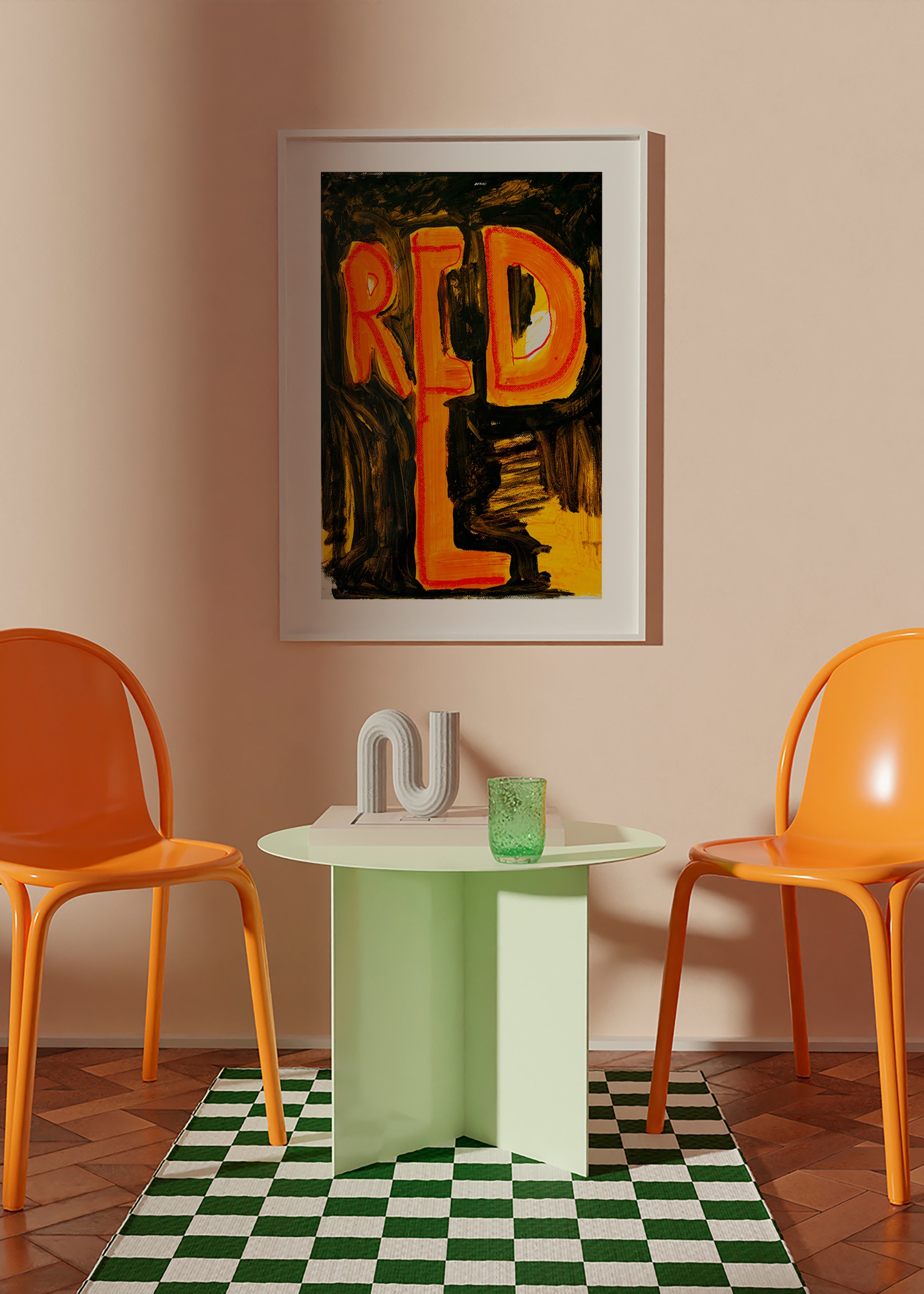 Typografische illustratie 'RED' met schilderachtige streek – Product2