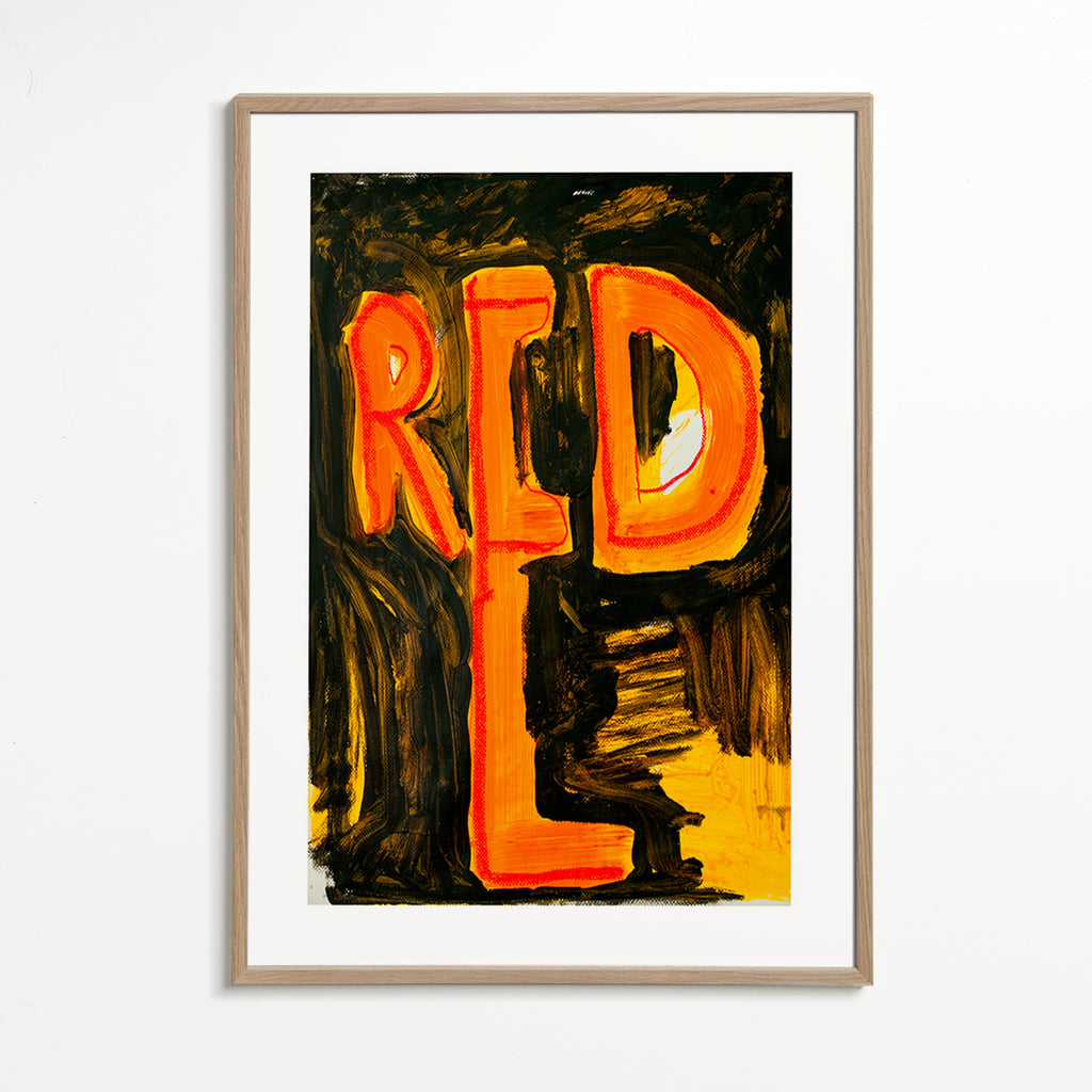 Typografische illustratie 'RED' met schilderachtige streek – Oak Frame