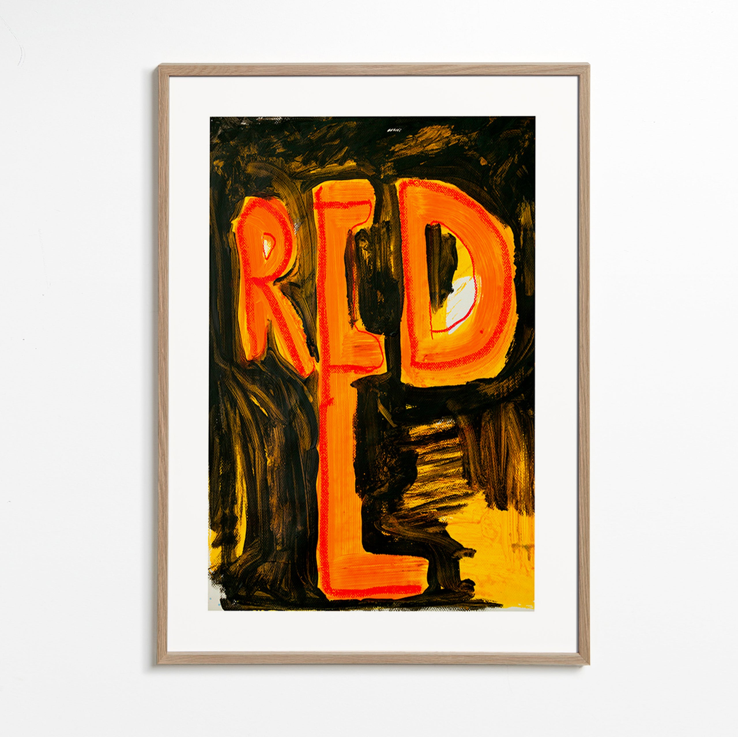 Typografische illustratie 'RED' met schilderachtige streek – Oak Frame