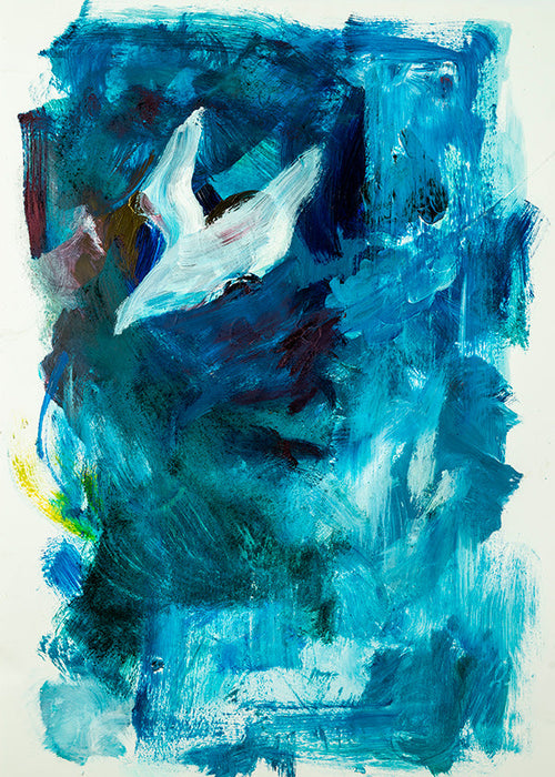 Abstract blauw kunstwerk met luchtig motief