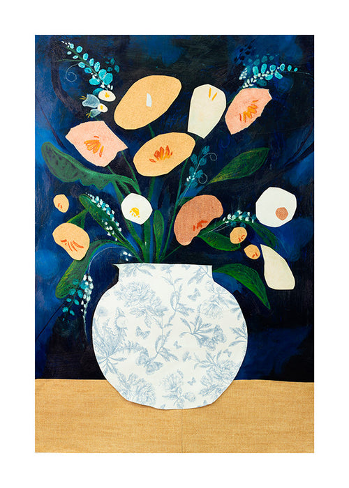 Botanische print met boeket in vaas