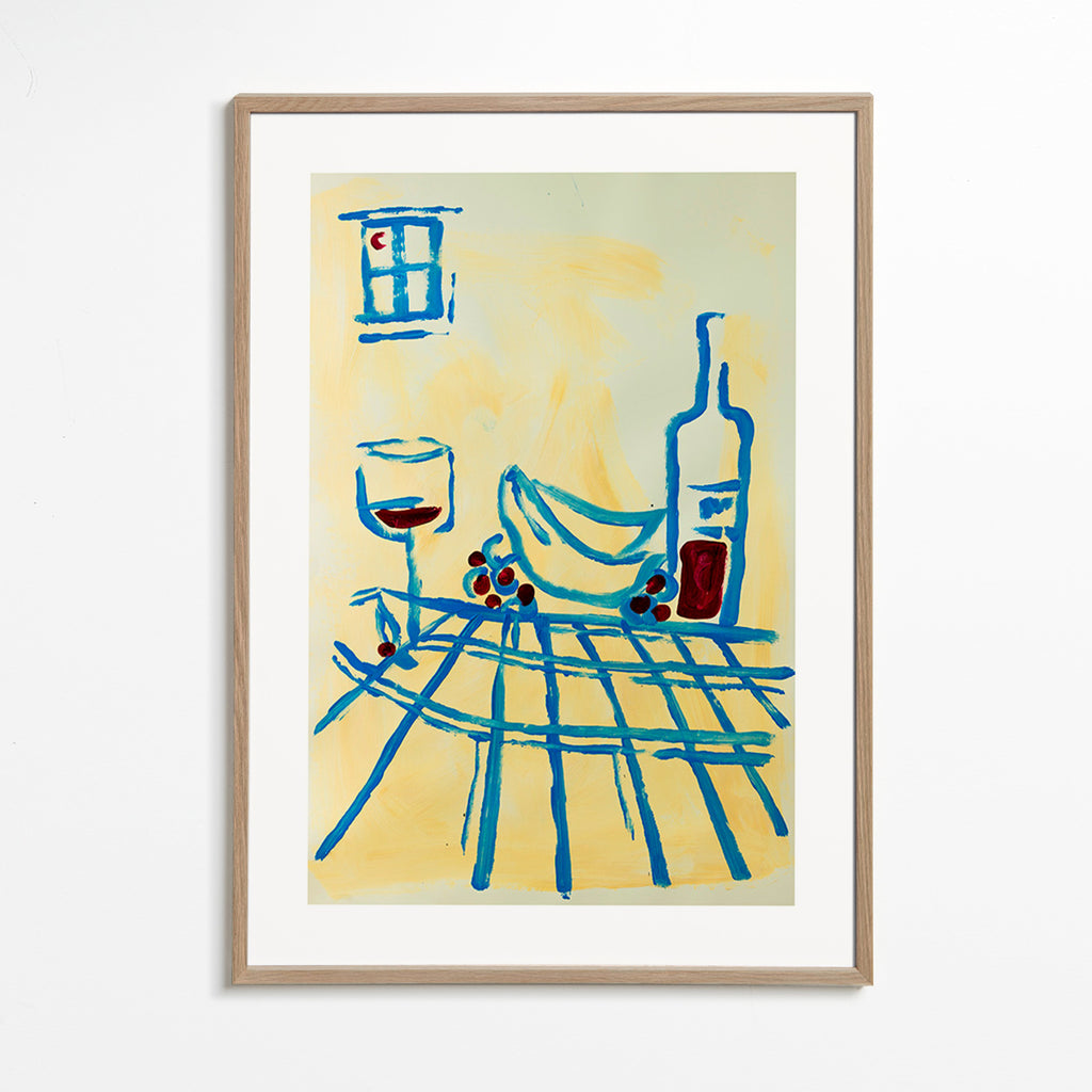 Cuadro de cocina con bodegón azul y plátanos – Oak Frame