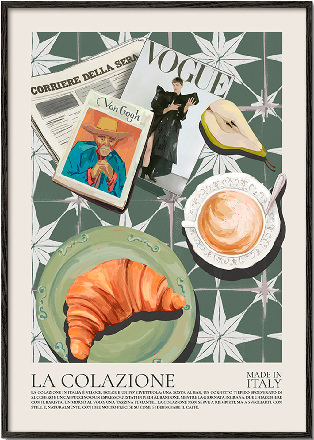 Art de cuisine avec croissant et magazine