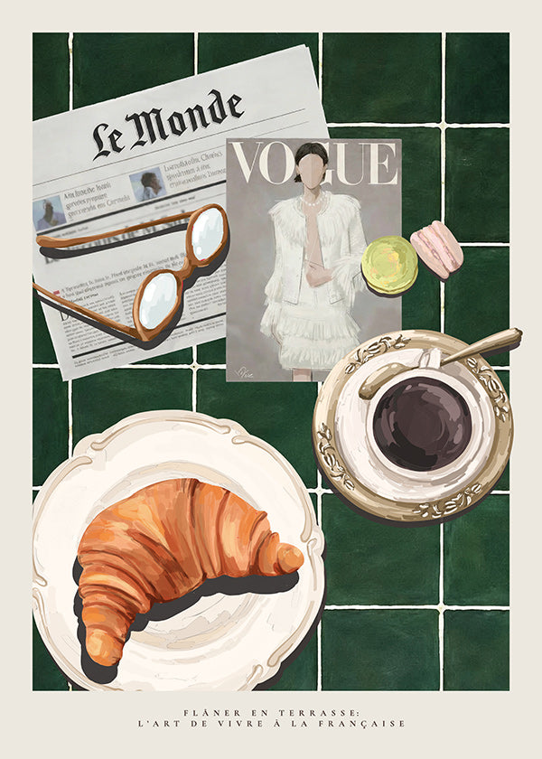Küchenkunst mit Croissant und Kaffee