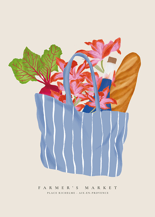 Keuken kunst met markttas illustratie