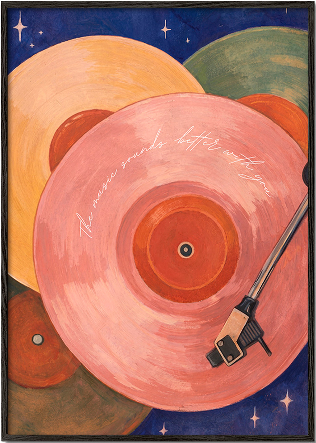 Illustration vinyle rose avec bras de tourne-disque
