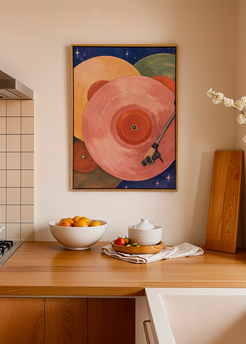 Illustration vinyle rose avec bras de tourne-disque