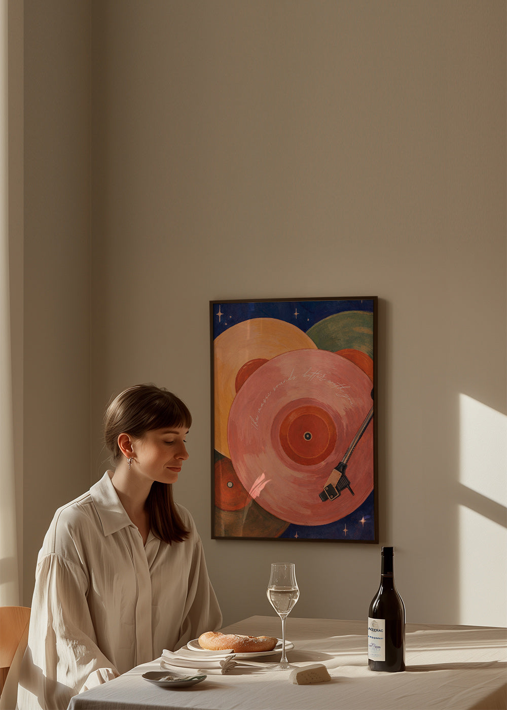 Illustration vinyle rose avec bras de tourne-disque